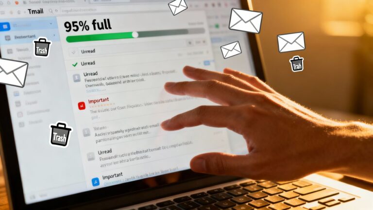 Caixa de entrada do Gmail cheia, liberando espaço.
