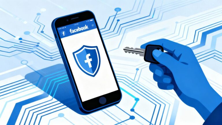 Tela do Facebook com ícone de segurança e chave