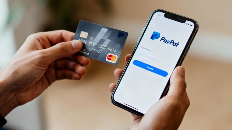 Cartão e celular com app do PayPal
