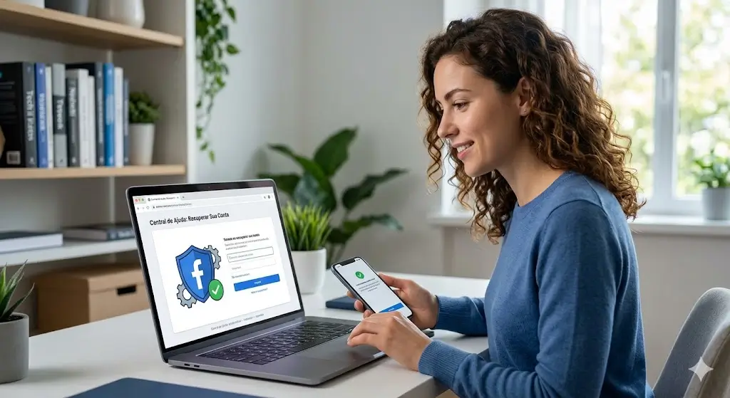 Persona usando el Centro de Ayuda de Facebook en una laptop para recuperar su cuenta